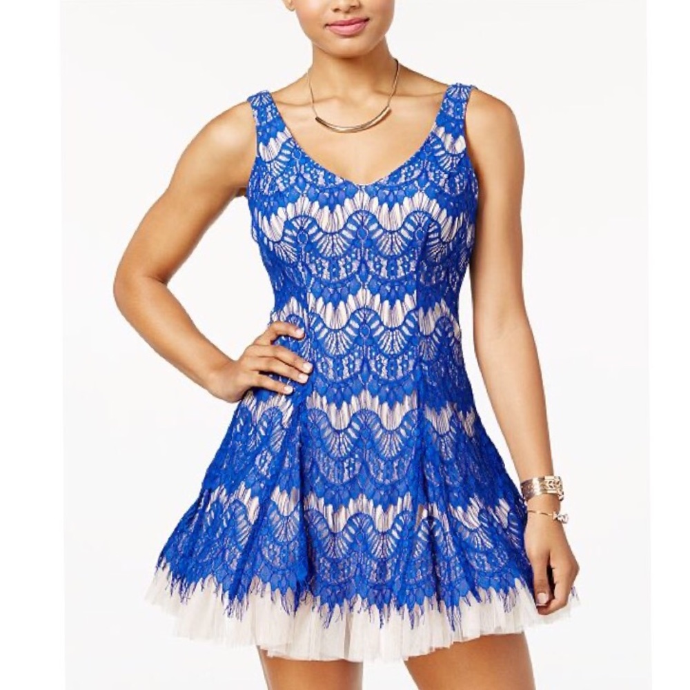 Contrast Lace Fit & Flare Cocktail Dress